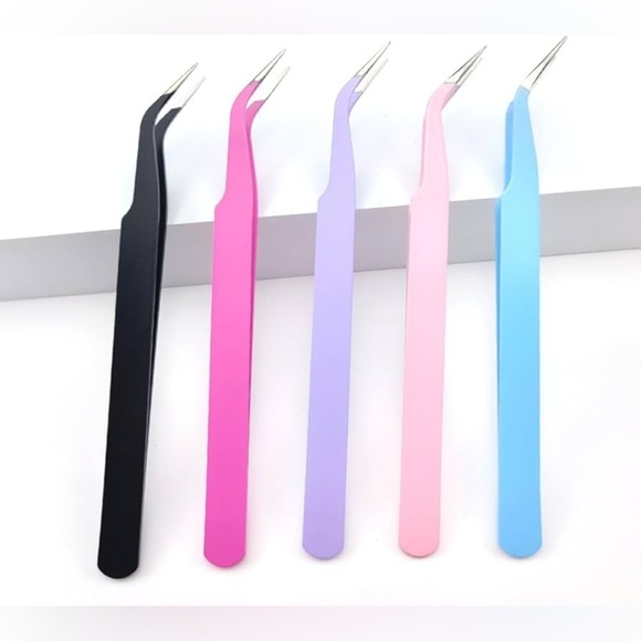 NEW 5-Piece Stainless Steel Curved Craft Tweezers Set - Picture 1 of 3